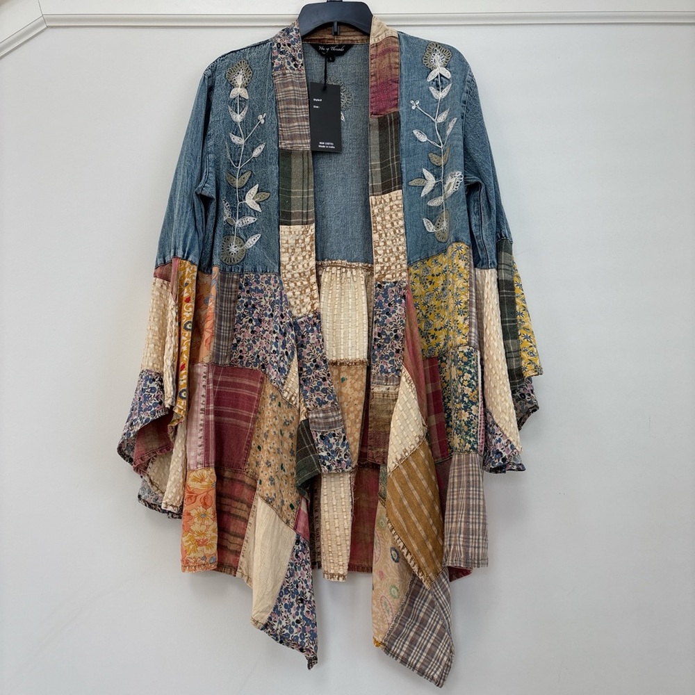 Young Threads Patchwork Denim Kimono Cardigan NWT… - image 1